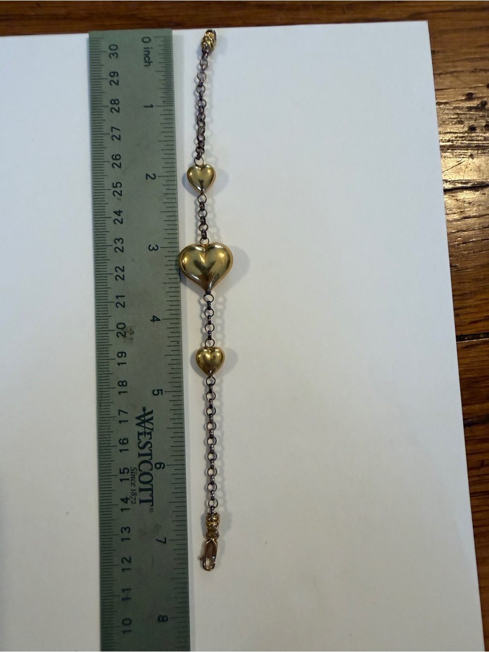 Vintage 925 Gold puffed Heart Pendant Necklace and 2 heart bracelets also 925 - Picture 7 of 10